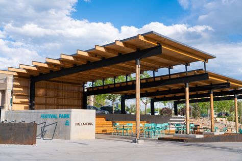 #pavilion #park #urbanpark #castlerock #towncenter #modern #luxury #outdoor #nature #denver #colorado #denverarchitects #arch #design #archidesign #archlovers #tomecekstudio #wedesignexperiences Landscape Markers, Module Architecture, Outdoor Pavillion, Formed Concrete, Colorado Design, Castle Rock Colorado, Steel Architecture, Architecture Drawing Presentation, Park Pavilion