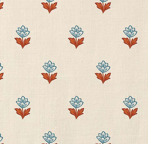 Ottoline Fabric, Block Print Wallpaper, Folk Print, Bedroom Murals, Tulip Design, Indian Block Print, Blue And Brown, Cottage Kitchen, Textile Patterns