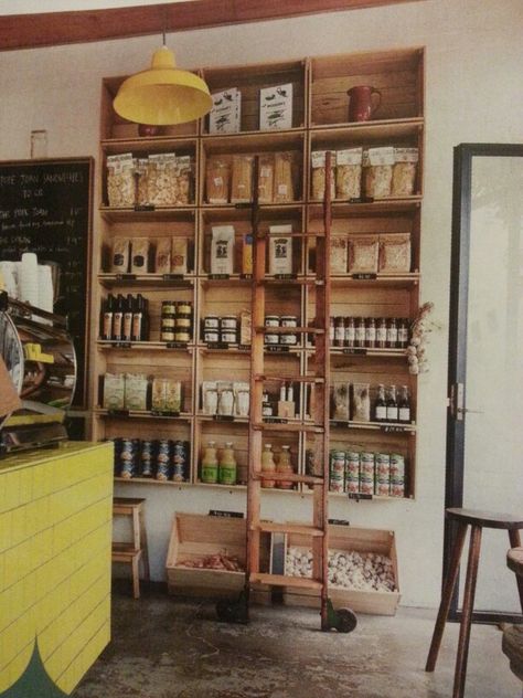 old beer crates /stamped cratesfrom briscoes on wall for storage /shelving-love the ladder! Beer Crate Shelves, Crate Shelves Bathroom, Crates On Wall, Wine Crate Shelf, Wooden Crate Furniture, Bookcase Inspiration, Large Wooden Crates, Milk Crate Storage, Wooden Crate Shelves