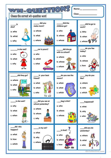 Wh-questions - English ESL Worksheets for distance learning and physical classrooms Wh Question Worksheet For Kids, Wh Questions Kids, Wh Questions Games, Wh Questions Exercises, English Questions, Wh Questions Activities, Grammar For Kids, English Phonics, English Grammar Worksheets