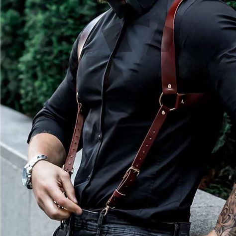 .

A unique and stylish belt that will make you stand out from the crowd. Perfect for steampunk, goth, or any other alternative style. #steampunk #harnessbelt #suspenders #men https://whispers-in-the-wind.com/discover-the-latest-mens-accessory-trends-for-2024/?steampunk-brown-suspender-harness-belt-for-men-unisex Men’s Harness Fashion, Formal Suspenders Outfit Men, Arm Garters Men, Steampunk Suspenders Mens, Men’s Steampunk Outfits, Suspenders Aesthetic Men, Suit With Harness Men, Mens Wedding Accessories, Modern Steampunk Fashion Men