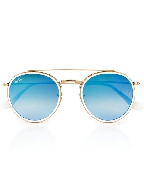 Gold Round Glasses, Black Sunglasses Women, Double Bridge Sunglasses, Round Lens Sunglasses, Sunglasses Mirror, Round Ray Bans, Sunglasses Round, Blue Lens, Ray Ban Glasses