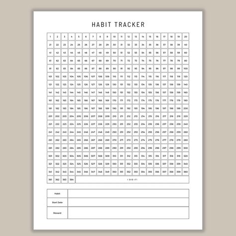 Bullet Journal Habit Tracker 365 Day Habit Tracker, 365 Days Tracker, 365 Tracker, Habit Tracker Bullet Journal Printable, Tracker Bullet Journal Printable, 365 Days Challenge, Yearly Habit Tracker, Bullet Journal Template, Life Notebook