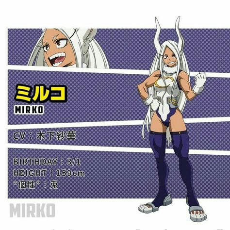 Mha Character Sheet, Mirko Cosplay, My Hero Academia Mirko, Mha Pro Heroes, Bunny Cosplay, Mha Characters, Female Reference, I Still Love Him, Fandom Games