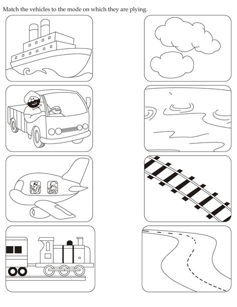 Match the vehicles to their mode Transport Kindergarten Activities, Vehicles Preschool, Vehicles Activity For Preschool, Transport Activities For Preschool, Vehicles Preschool Activities, Transportation Worksheet Kindergarten, Transportation Worksheets Preschool, Vehicle Worksheet Preschool, Transportation Worksheets For Kids