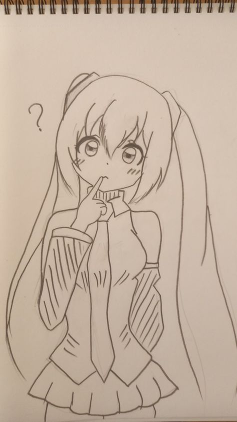 I drew from pinterest only just copied in my sketch book Cute People Drawings Kawaii, How To Draw Hatsune Miku Step By Step, Simple Anime Drawings For Beginners, Food Drawing Sketches Easy, Sketches Of People Easy, Cute Anime Sketch Easy, Miku Hatsune Drawings, Komi Drawing, Drawing When Bored