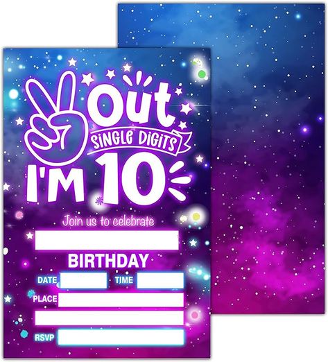 Glow Birthday Party Invitations, 10th Birthday Invitation, 10th Birthday Party, Boy Party Decorations, Boy Party Invitations, Happy 10th Birthday, Birthday Dates, 10th Birthday Parties, Boy Birthday Invitations