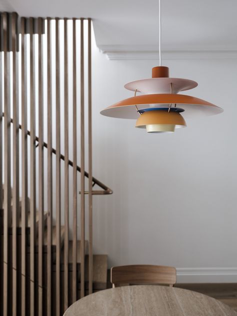 The ICON | PH 5 Pendant by Poul Henningsen | est living Poul Henningsen Lamp, Dining Table Pendant Light, Ph Lamp, Danish Dining Table, Painted Brick Walls, Mid Century Lighting Pendant, Danish Lighting, Metal Pendant Lamps, Poul Henningsen