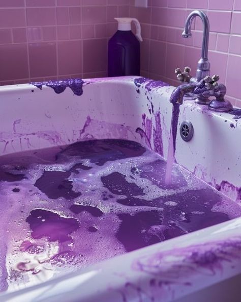 Got purple hair dye all over my white bathtub. Scared to tell my landlord. How do I get it out? Purple Hair Dye, White Bathtub, Hair Dye Removal, Bath Aesthetic, Dyed Hair Purple, White Tub, Purple Dye, At Home Hair Color, Mood Colors