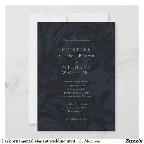 Dark ornamental elegant wedding invitation Green Wedding Cards, Dark Green Wedding, Script Wedding Invitations, Elegant Wedding Invitation, Black Wedding Invitations, Modern Victorian, Dark Floral, Vintage Elegant, Elegant Wedding Invitations