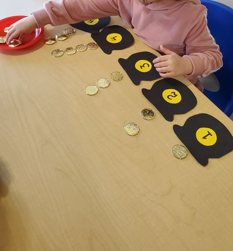 Money Activities Preschool, Coin Activities Preschool, Pot Of Gold Craft Preschool, Money Activities For Preschool, Pot Of Gold Craft, Money Games For Kids, St Patricks Activities, Hungry Caterpillar Craft, Coin Crafts