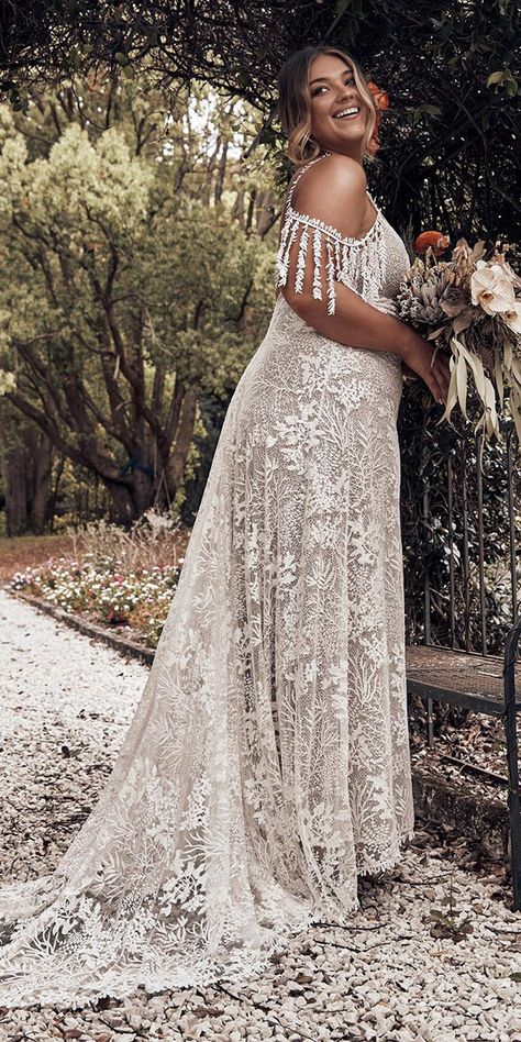 lace plus size wedding dresses a line with straps boho rustic grace love lace Rustic Wedding Dresses Plus Size, Wedding Dresses Plus, Plus Wedding Dresses, Deco Champetre, Plus Size Brides, Plus Size Wedding Dresses, Wedding Dress Guide, Pnina Tornai, Curvy Bride