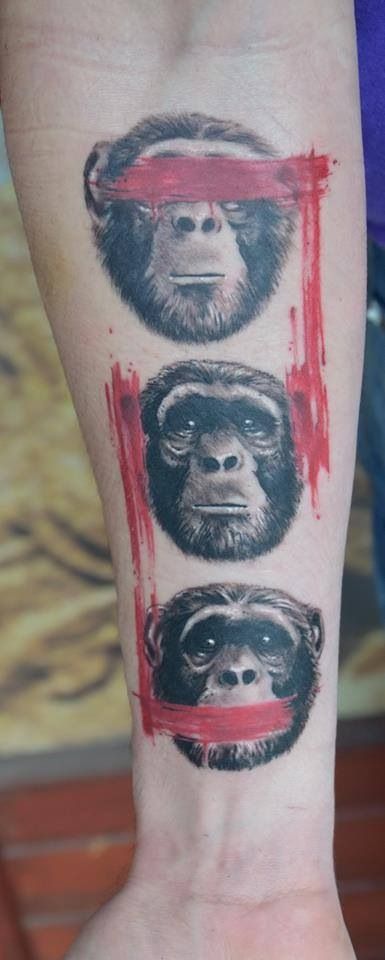 Monkey tattoos. See, hear and speak no evil. No Evil Tattoo, Tatuaje Trash Polka, Tatoo 3d, Tattoo Trash, Three Monkeys, Evil Tattoo, Monkey Tattoos, Trash Polka Tattoo, Speak No Evil