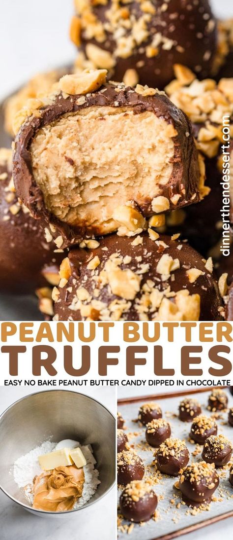 Truffles Easy No Bake, No Bake Truffles, Truffle Recipe Easy, Easy Christmas Candy Recipes, Easy Truffles, Peanut Butter Balls Recipe, Dinner Then Dessert, Dessert Truffles, Peanut Butter Truffles