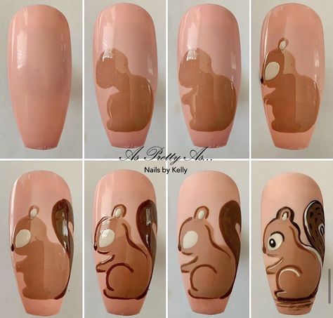 Squirrel Nail Design, Autumn Fox Nails, Squirrel Nail Art, Squirrel Nails, Animal Nail Designs, Fox Nails, Animal Nail Art, Manicure Nail Designs, Stiletto Nail Art