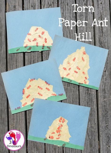 Torn Paper Ant Hills With Fingerprint Ants - Easy to make ant craft for kids - 3Dinosaurs.com #3dinosaurs #bugcraftsforkids #craftsforkids #finemotor #ants Hopping Insects Preschool Activities, Ant Hill Craft, Fingerprint Ants, Learning The Letter A, Preschool Ant, Projects For Kindergarten, Ant Craft, Preschool Bugs, Ants Activities