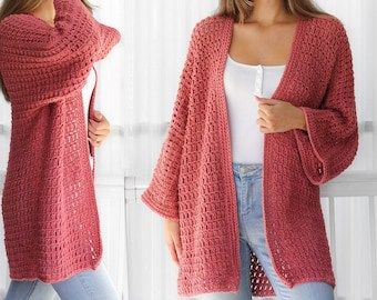 NALA Crochet Cardigan Pattern for Women, XS-3XL Kimono Crochet, Crochet Pullover Pattern, Easy Beginner Crochet Patterns, Jennifer Brown, Crochet Kimono, Scarf Infinity, Cardigan Crochet, Lace Cardigan, Crochet Cardigan Pattern