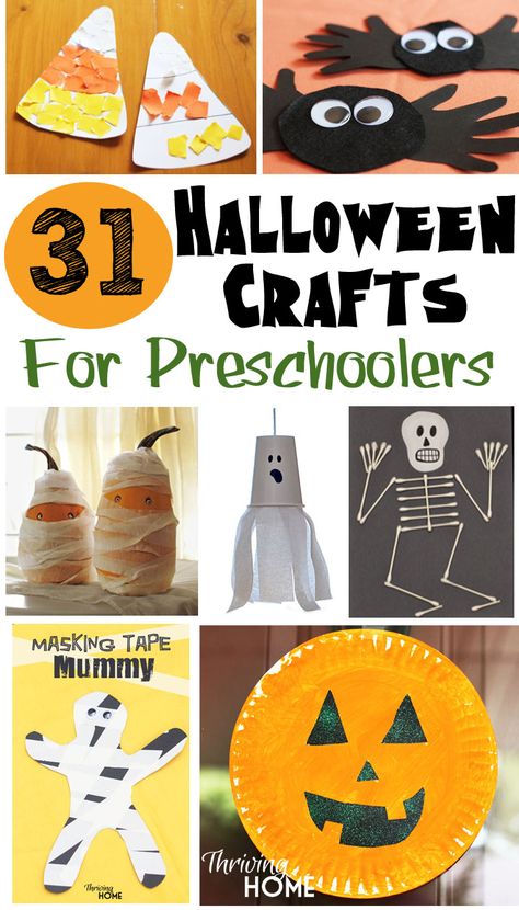 31 Easy Halloween crafts for preschoolers. TONS of great ideas that your little one will love! Halloween Crafts For Preschoolers, Halloween Arts, Halloween Class Party, Crafts For Preschoolers, Halloween Crafts Preschool, Paper Halloween, Halloween Fest, Popsicle Crafts, Halloween Arts And Crafts