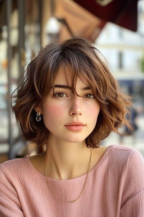 French Bob Oval Face Shape, Shoulder Length French Bob With Bangs, French Bob On Oval Face, Short French Bob Straight Hair, Short Romantic Hairstyles, Womens Bob With Bangs, French Bob On Chubby Face, Layered French Bob With Bangs, 90s French Bob