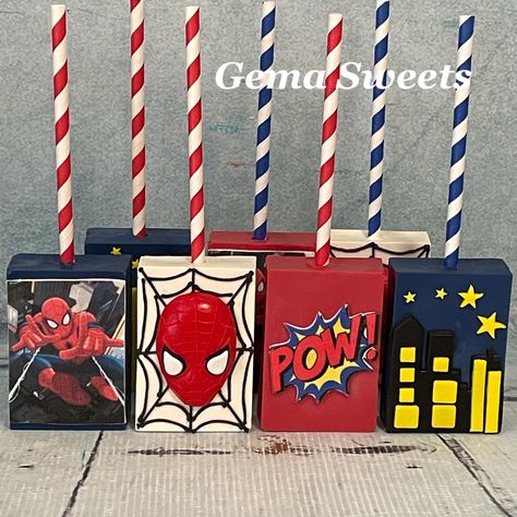 Spidey And His Amazing Friends Rice Krispies, Spiderman Rice Krispie Treats, Spiderman Rice Crispy Treats, Avengers Rice Krispie Treats, Spidey And Friends Cake Pops, Spiderman Chocolate Covered Pretzels, Spidey Cakesicles, Spiderman Treats Ideas, Spidey Party