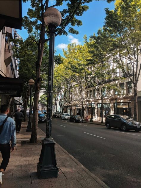 Downtown Summer Aesthetic, Seattle Street, Big Goals, Downtown Seattle, Clear Sky, Tall Trees, Summer Vacation, Summer Aesthetic, Warm Weather