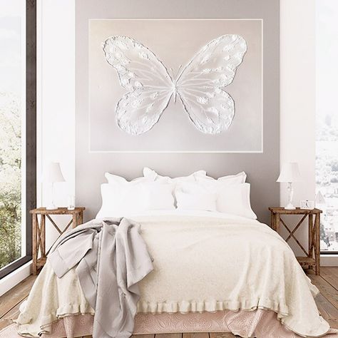 Texture Butterfly Painting Custom Interior Artwork Nursery - Etsy Canada Butterfly Bedroom Ideas For Adults, Butterfly Room Decor Bedroom Ideas, Butterfly Theme Bedroom, Butterfly Wall Decor Bedroom Ideas, Butterfly Room Ideas, Wall Texture Design Bedrooms, Texture Butterfly, Butterfly Room Decor, Minimal Artwork