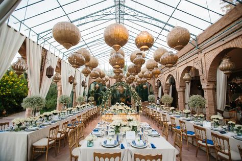 Moroccan lanterns filled the wedding reception dining room.  - Facebook: https://www.facebook.com/boutique.souk - Instagram accounts: https://www.instagram.com/boutiquesouk_weddings/ https://www.instagram.com/boutiquesouk/ Aladdin Wedding Theme, Glasshouse Wedding, Aladdin Wedding, Marrakech Wedding, Glass House Wedding, Elegant Black Tie, Lantern Decor Wedding, Debut Ideas, American Couple