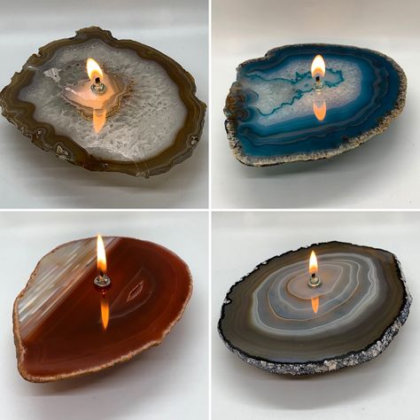 Agate Rock Oil Candle Lamps - Found In The Ground Candles Rock Candle Holder, Agate Candle, Agate Rock, Rock Lamp, Stone Candle Holder, Rock Candle, Agate Rocks, Easy Coffee Recipes, Stone Lamp