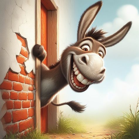 Funny Donkey Pictures, Donkey Pictures, Donkey Cartoon, Donkey Images, Mules Animal, Funny Animal Images, Funny Sheep, Animal Caricature, Cute Horse Pictures