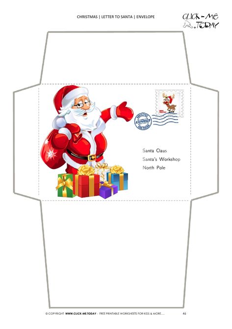 Cute Santa envelope to Santa Claus print out with stamp 46 Xmas Envelope, Santa Envelope, Christmas Card Verses, Xmas Letter, Envelope Printable, Christmas Card Envelopes, Santa Template, Print Christmas Card, Christmas Envelopes