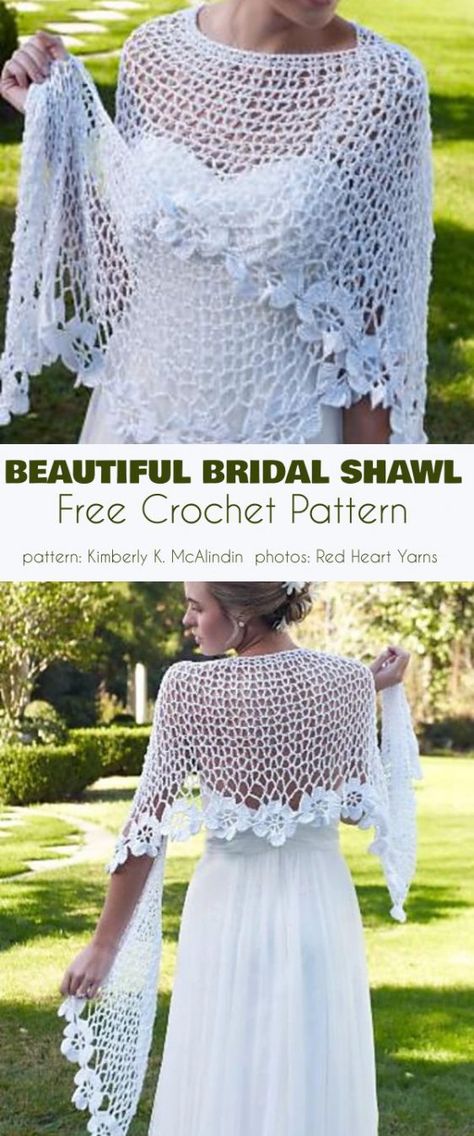 Beautiful Bridal Shawl Free Crochet Pattern Shoulderless Wedding Dress, Bridal Shawl Crochet, Wedding Crochet Patterns, Crochet Shawl Free, Vintage Crochet Patterns, Crochet Shawl Pattern Free, Crochet Wedding, Bridal Shawl, Crochet Shawls And Wraps