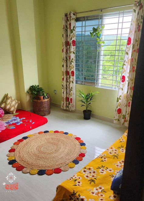 Bangladeshi Home Decor, Simple Stage Decorations, Desi Vibes, Room Color Combination, Indian Room, Indian Room Decor, Indian House, Indian House Plans, Colourful Living Room Decor