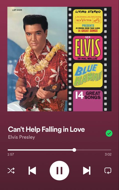 Spotify Screenshot, Cant Help Falling In Love, Blue Hawaii, Yours Lyrics, Dream Wedding Ideas Dresses, Love Posters, Greatest Songs, First Dance, Spotify Song