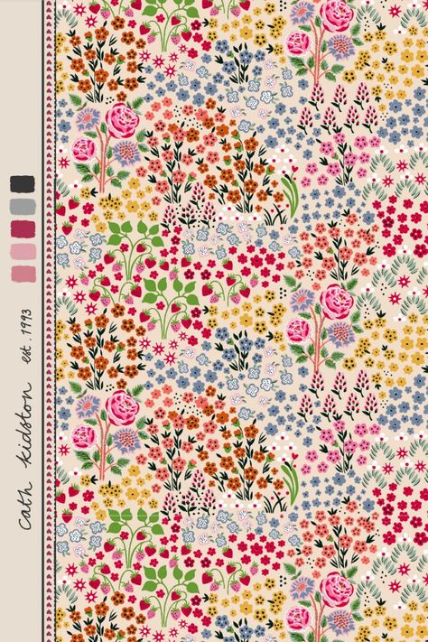 A field full of fresh flowers blooming into life. Kingdom Ditsy groups together tonal wildflowers and graphic details to create little islands of colour and make a spring-like setting that’s uplifting, positive, and maybe even a little bit magical. Playing with scale and composition to achieve different expressions, the flowers in Kingdom Ditsy have been taken from our Painted Kingdom hero print. Textile Pattern Design Fashion, Preppy Prints, Embossed Printing, Pyjama Sets, Ditsy Print, Textile Pattern Design, Phone Wallpaper Patterns, Floral Prints Pattern, Pattern Play