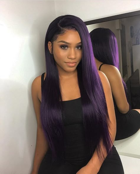 Our Natural Straight bundles colored Purple Reign 💜💜💜 #hair #hairstyles #extensions #curlyhair #naturalhair #curly #style #love #melanin #black #blackgirlmagic  #blackhairstyles #bomb #periodt #sis #sus #yasss #wig #wigs #closure #frontal #360wig #purple #purplehair #purplebundles #purpleweave #purpleextensions #purplereign Toddler Hair Styles, Dark Purple Hair, Straight Black Hair, Curly Bob Hairstyles, Colored Hair, Black Girls Hairstyles, Ombre Hair, Purple Hair, Straight Hair