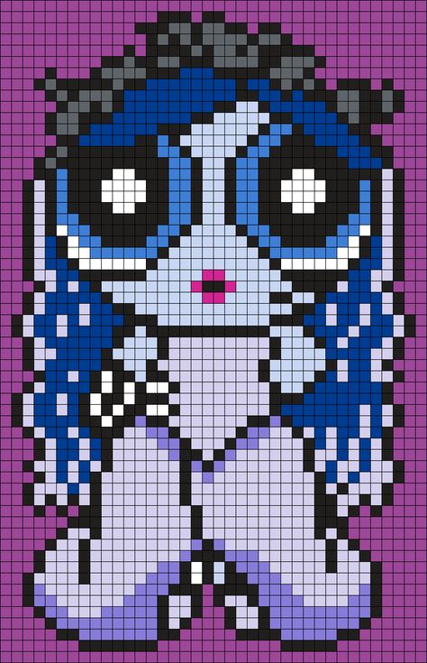 Bubbles from The Powerpuff Girls as The Corpse Bride (Square Grid Pattern) Corpse Bride Pixel Art, Halloween Perler, Bride Halloween, The Corpse Bride, Modele Pixel Art, Piskel Art, Square Grid, Fuse Bead Patterns, Pixel Art Templates