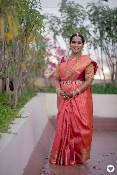 This year we saw many brides donning some beautiful sarees and these ladies who opted for silk sarees for weddings have our heart. Silk sarees are classic and in vogue forever. Whether it is a reception or wedding, these sarees go perfectly with any occasion. They just add so much grace and charm to your attire and we bet you will be grabbing eyeballs just like these pretty ladies. From Bollywood celebrities to fashion bloggers, everyone approves of these gorgeous sarees. Check Out How These Peach Silk Saree, Bridesmaid Photoshoot, Kanjeevaram Sarees, Indian Bridal Sarees, Bengali Bride, Purple Saree, Unique Blouse, How To Look Handsome, Red Saree