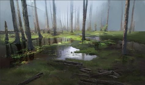 Fantasy Swamp, Forest Concept Art, Environment Painting, Bg Design, Fantasy Setting, Fantasy Places, Wow Art, Fantasy Concept Art, Arte Fantasy