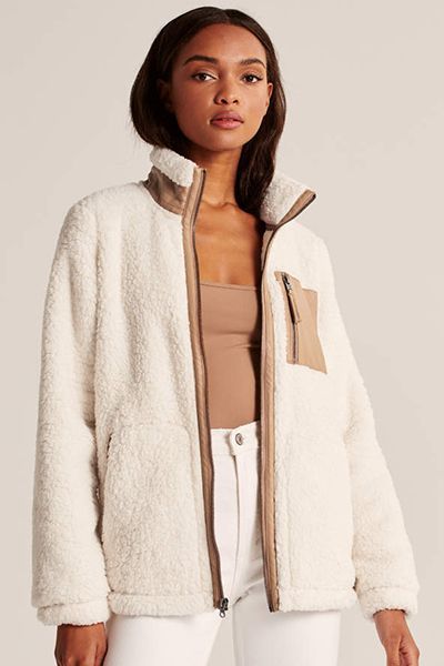 You Ask, We Answer: The Best Sherpa Jackets on the Internet | The Everygirl Womens Sherpa, Faux Shearling Jacket, Karl Kani, Trim Jacket, Bone White, Contrast Collar, Sherpa Jacket, Fall Jackets, Shearling Jacket