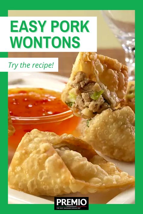 Won tons are a great dish that goes great as a yummy side with many meals. These Easy Pork Won Tons are not only delicious, but also extremely easy to prepare! Enjoy these won tons with your favorite sauce. #Recipe #WonTons #AsianRecipe #EasyRecipe #HomemadeFoods Ground Pork Wonton Recipes, Pork Wontons Recipes, Won Tons Recipes, Pork Wonton Recipes, Amish Soup, Pork Wonton Recipe, Wrapper Recipes, Wonton Wrapper Recipes, Lowering Cholesterol