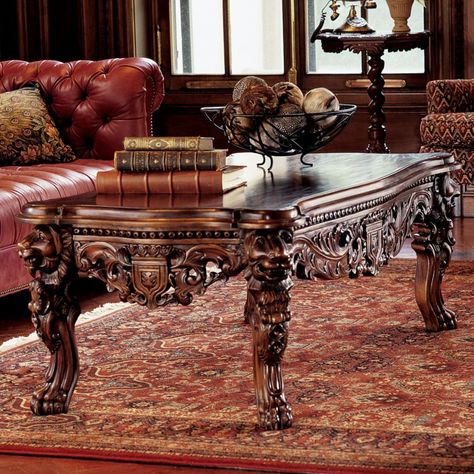 Mahogany Coffee Table, Medieval Decor, Grand Hall, Gothic Furniture, Victorian Furniture, Solid Wood Coffee Table, Design Toscano, Coffee Table Wayfair, Classic Furniture