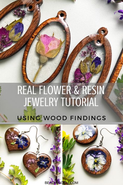 Resin Jewelry Tutorial, Free Jewellery Making Tutorials, Flower Resin Jewelry, Wood Resin Jewelry, Resin Jewelry Diy, Resin Jewelry Making, Epoxy Resin Crafts, Resin Tutorial, Diy Resin Art