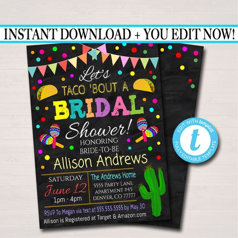 Fiesta Bridal Shower, Invite Design, Retirement Invitations, Week Schedule, Sprinkle Party, Chalkboard Printables, Retirement Party Invitations, Bridal Shower Printables, Chalkboard Background