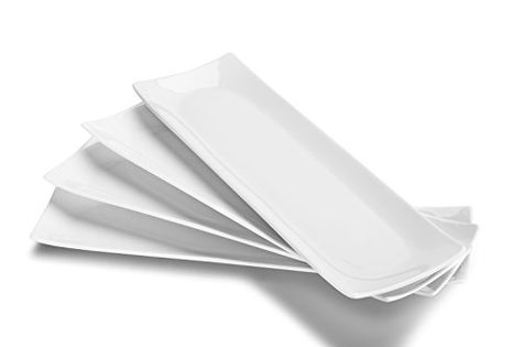 DOWAN 14-Inch Porcelain Serving Plates/Rectangular Platters, Set of 4, Classic White Sushi Plate Set, Cream Cheese Appetizer, Restaurant Plates, Thanksgiving Plates, Rectangle Plates, Platter Set, Sushi Plate, Ceramic Platters, Cheese Appetizers