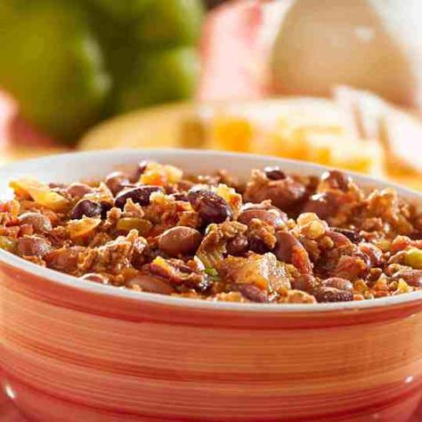 This Slow Cooker Bean Chili disappears quickly! - Made In A Pinch Fancy Chili, Chicken And Dumpling Recipes, Three Bean Chili Recipe, Chili Bar Party, Unique Chili, Unique Chili Recipes, Chili Recipe With Black Beans, Gluten Free Instant Pot Recipes, Fall Slow Cooker