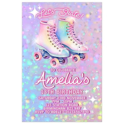 Roller Skating Birthday Party Invitations for Girls - Roller Rink Skate Party Invites - 10 Personalised Cards with Envelopes : Amazon.co.uk: Handmade Products Skating Rink Birthday Party, Roller Skating Birthday Party Invitations, Roller Skating Birthday Party, Roller Skating Birthday Invitations, Roller Skate Birthday Party, Skating Birthday Party, Skate Birthday Party, Roller Skate Birthday, Girls Roller Skates