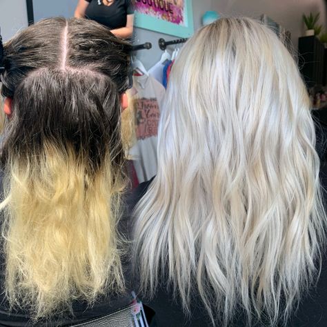 Color correction, full bleach out with a shadow root. Shadow Root, Color Correction, Cute Hairstyles, Bleach, Dreadlocks, Blonde, Long Hair Styles, Hair Styles, Hair