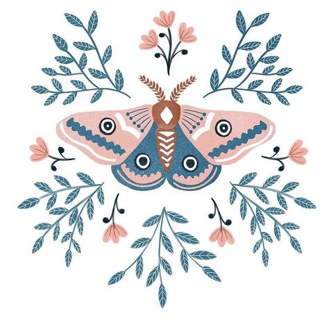 Moth Illustration, Armband Tattoos, Arte Folk, Moth Art, Folk Art Flowers, Gouache Art, Scandinavian Folk Art, Insect Art, Celebrity Tattoos