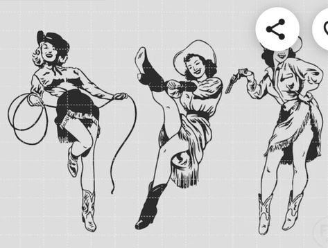 Cowgirls Tattoo Ideas, Cowboy Duel Tattoo, Western Pinup Tattoo, Pinup Tattoo Traditional, Cowgirl Pinup Tattoo, Traditional Cowgirl Tattoo, Pin Up Aesthetic, Pinup Cowgirl, Cowgirl Tattoo