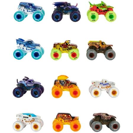 Monster Jam, 12-Pack 1:64 Scale Monster Truck Vehicles (Walmart Exclusive) Ice Zombie, Monster Truck Themed Bedroom, Monster Truck Theme Birthday Party, Monster Jam Toys, Monster Jam Party, Monster Truck Theme, Monster Truck Cake, Monster Truck Toys, Hot Wheels Garage